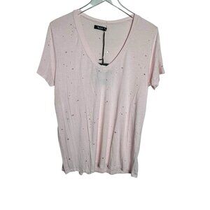 Michael Lauren Pink Distressed Ziggy V Neck Tee size large womens NWT t-shirt